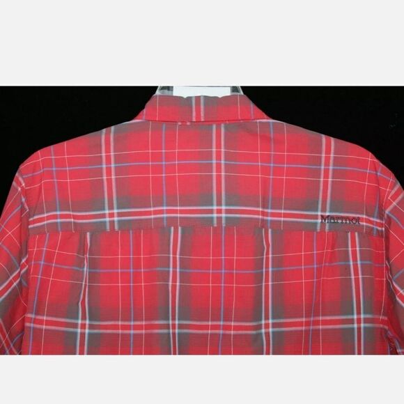 MARMOT RED GRAY PLAID SHORT SLEEVE BUTTON DOWN HIKING MEN'S SIZE MEDIUM - Picture 5 of 8